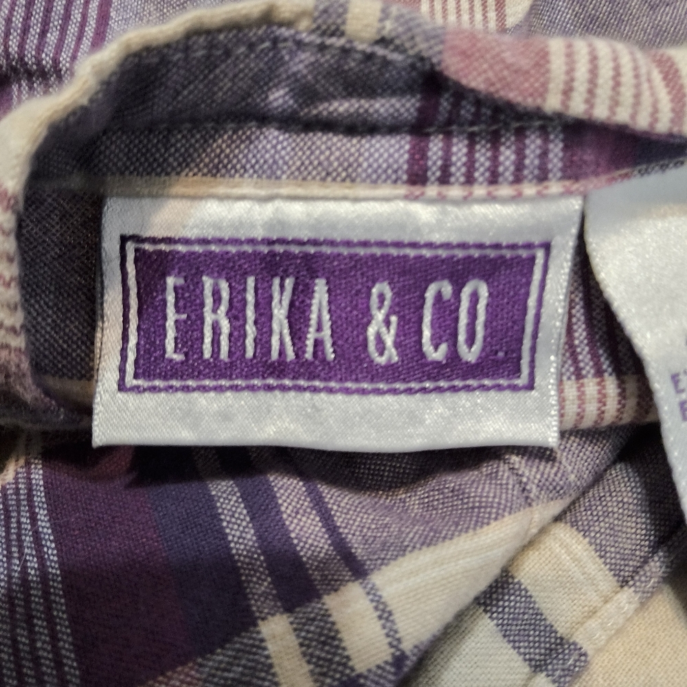 Vintage Y2K Purple Plaid Prairie Dress Cottagecore Button Front Midi Cotton Sz L - Picture 6 of 9